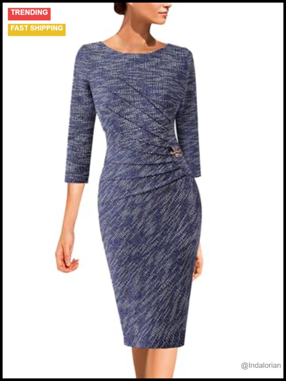 Elegant Ruched Bodycon Sheath Dress with Gold Accents